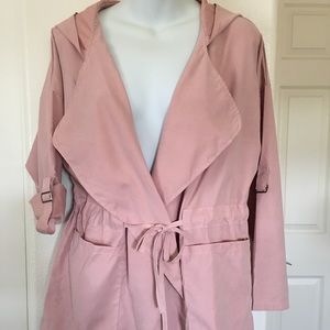 Jackets Waterfall Draped Trench Coat with Hoodie